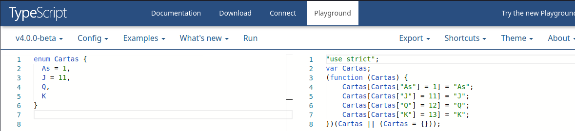 Resultado da transpilação de um enum para JS