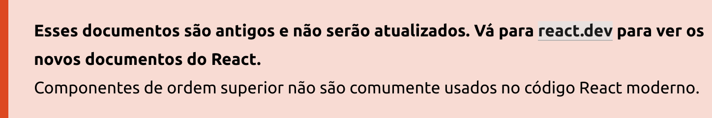 Print da documentação do react falando sobre hocs