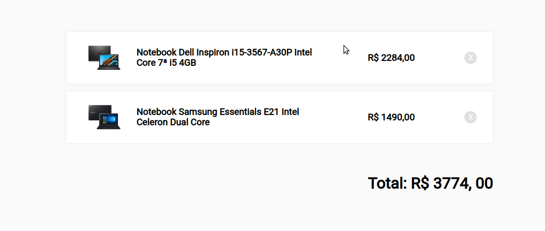 Página de checkout — Antes e depois da revisão do affordance.