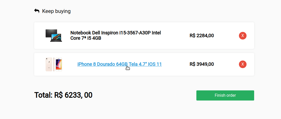 Página de checkout — Antes e depois da revisão do affordance.